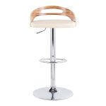 Cassis Zebra Wood Cream Faux Leather Mid-Century Barstool 22 Cassis Zebra Wood Cream Faux Leather Mid-Century Barstool