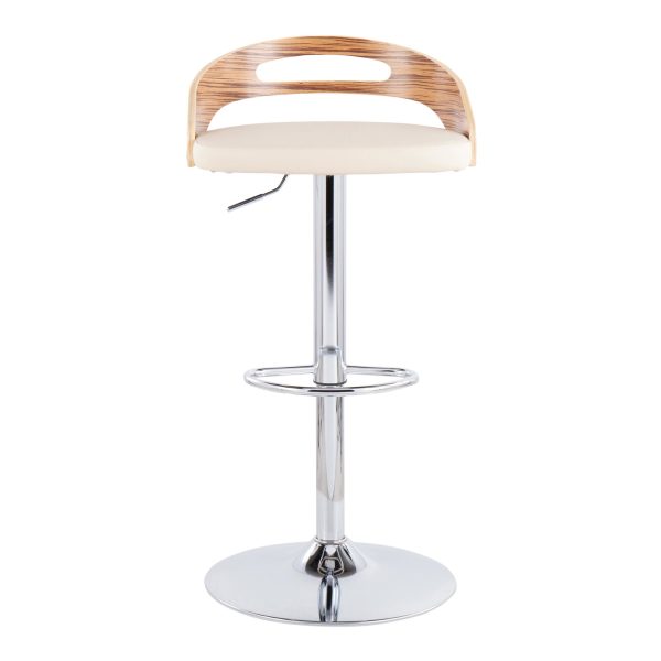 Cassis Zebra Wood Cream Faux Leather Mid Century Barstool 7