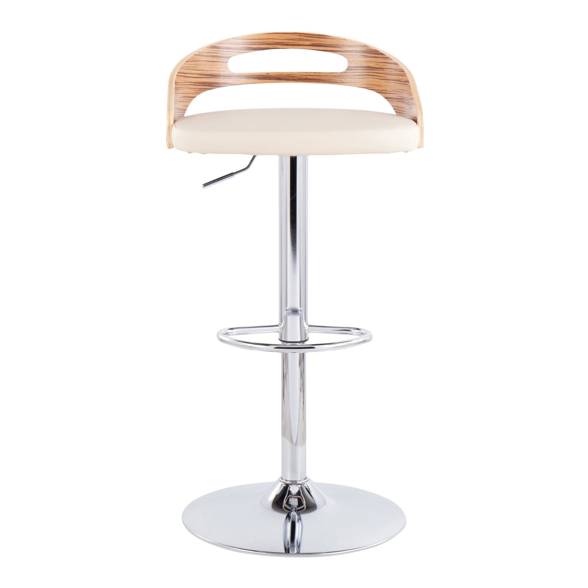 Cassis Zebra Wood Cream Faux Leather Mid-Century Barstool 8 Cassis Zebra Wood Cream Faux Leather Mid-Century Barstool - Image 8