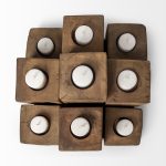Cassius Light Brown Nine Wood Block Table Candle Holder