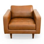 Mid-Century Modern Tan Leather Armchair with Walnut-Finished Legs 6 Mid-Century Modern Tan Leather Armchair with Walnut-Finished Legs