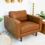 Mid-Century Modern Tan Leather Armchair with Walnut-Finished Legs 7 Mid-Century Modern Tan Leather Armchair with Walnut-Finished Legs