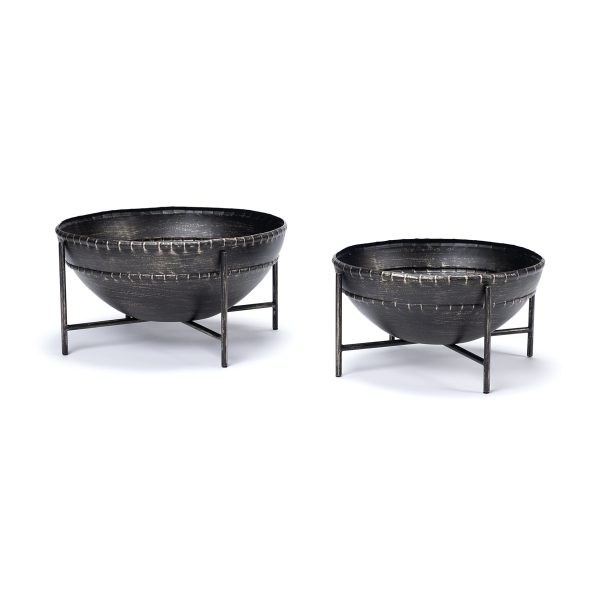 Cauldron Set of 2 Brown Metal Bowls