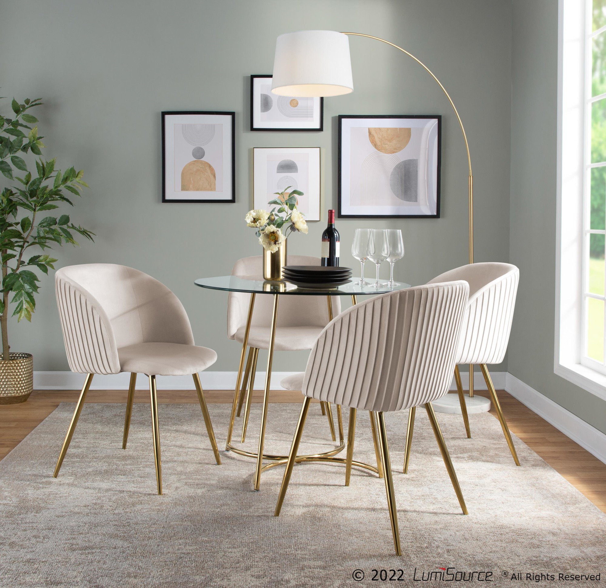 Cece Contemporary Gold Steel and Glass Dinette Table 2 Cece Contemporary Gold Steel and Glass Dinette Table - Image 2