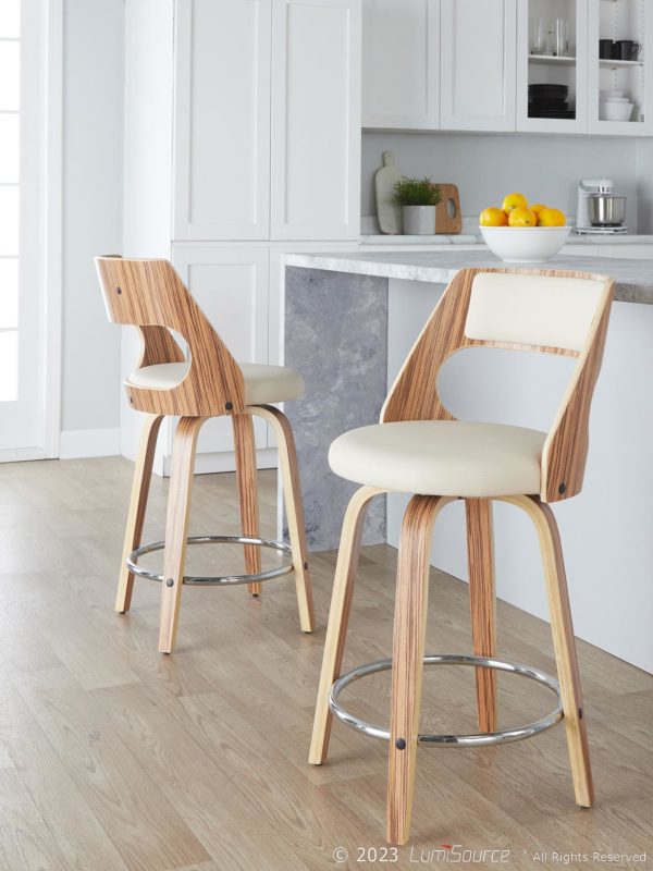 Cecina 24 Zebra Cream Mid Century Modern Swivel Stools Set of 2 1