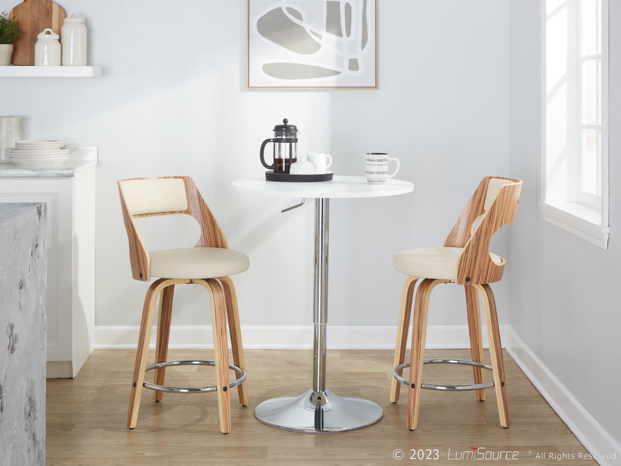 Cecina 24 Zebra Cream Mid-Century Modern Swivel Stools (Set of 2) 3 Cecina 24 Zebra Cream Mid-Century Modern Swivel Stools (Set of 2) - Image 3