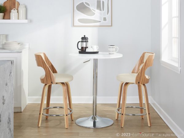 Cecina 24 Zebra Cream Mid Century Modern Swivel Stools Set of 2 3