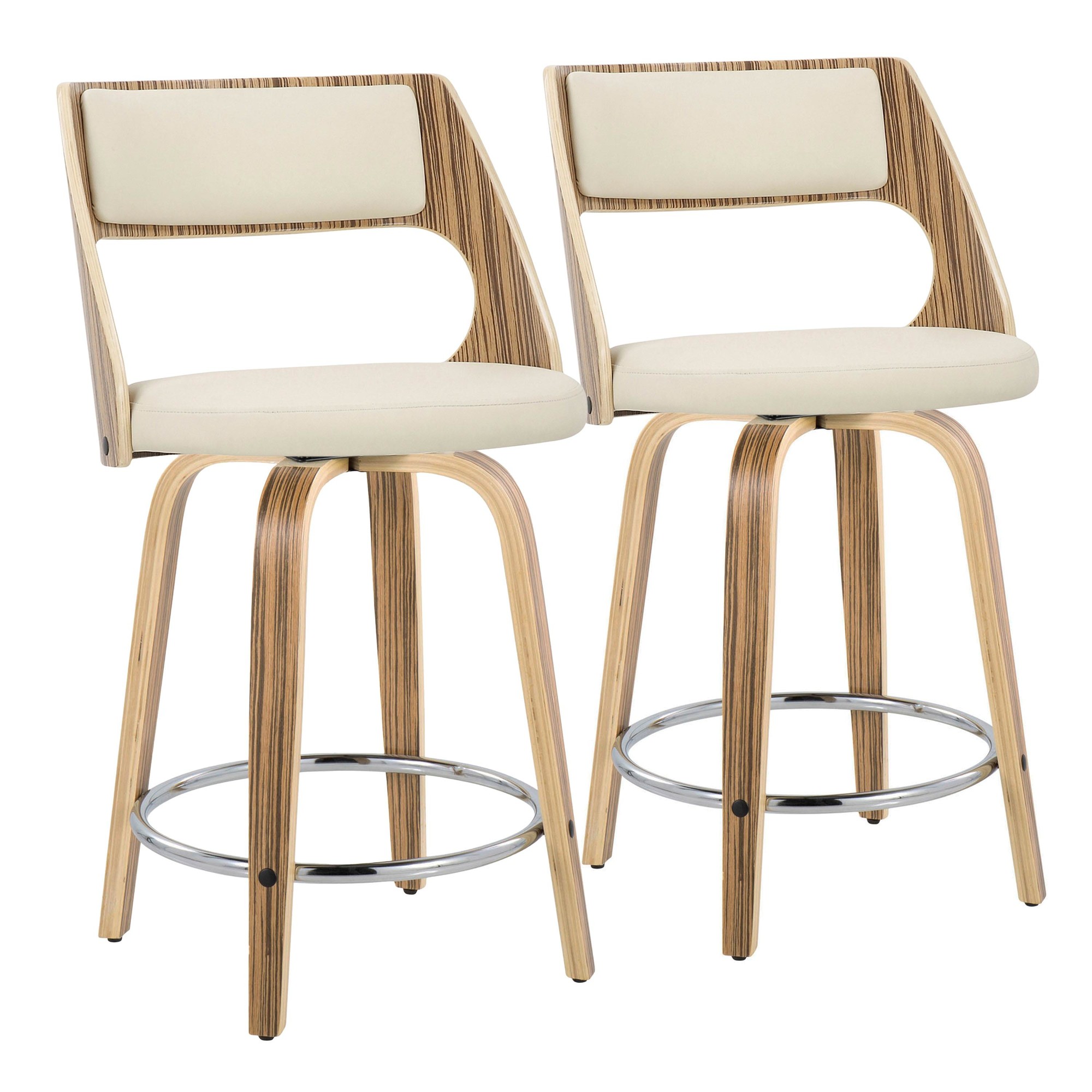 Cecina 24 Zebra Cream Mid-Century Modern Swivel Stools (Set of 2) 5 Cecina 24 Zebra Cream Mid-Century Modern Swivel Stools (Set of 2) - Image 5