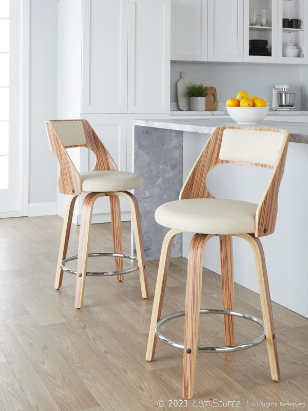 Cecina 24 Zebra Cream Mid Century Modern Swivel Stools Set of 2