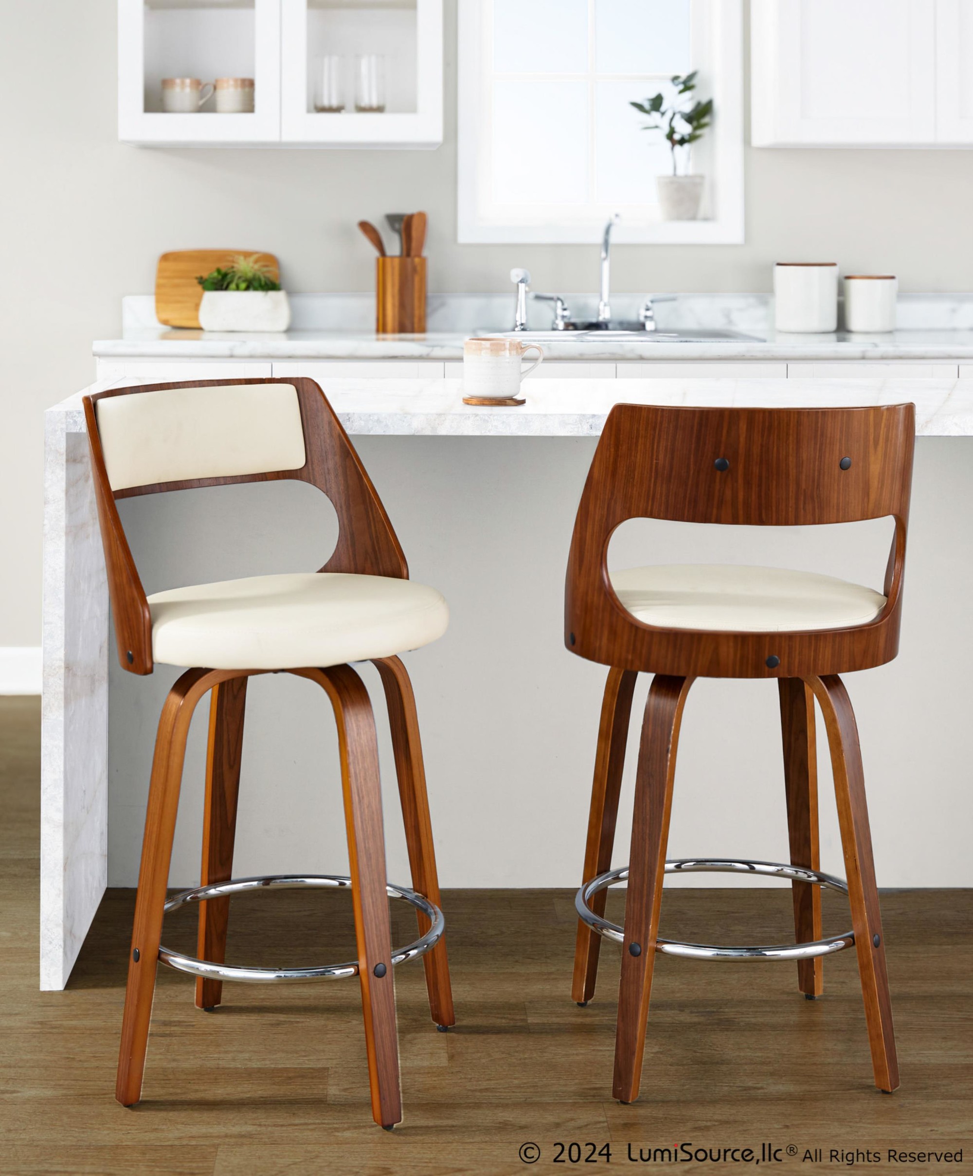 Cecina 26-Inch Mid-Century Modern Swivel Counter Stools (Set of 2) 2 Cecina 26-Inch Mid-Century Modern Swivel Counter Stools (Set of 2) - Image 2