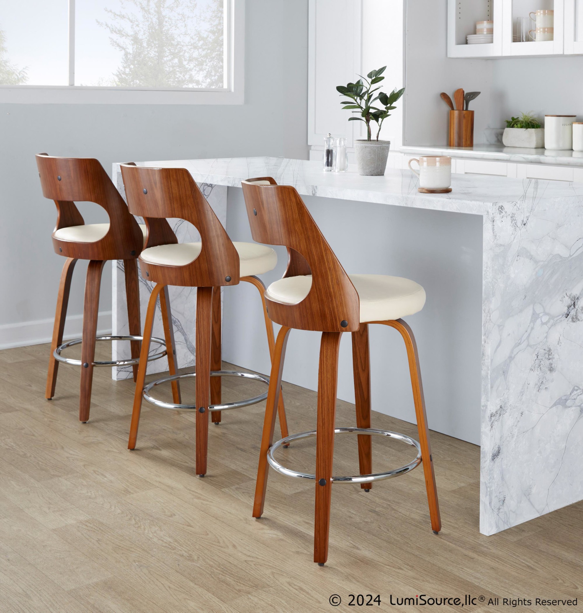 Cecina 26-Inch Mid-Century Modern Swivel Counter Stools (Set of 2) 3 Cecina 26-Inch Mid-Century Modern Swivel Counter Stools (Set of 2) - Image 3