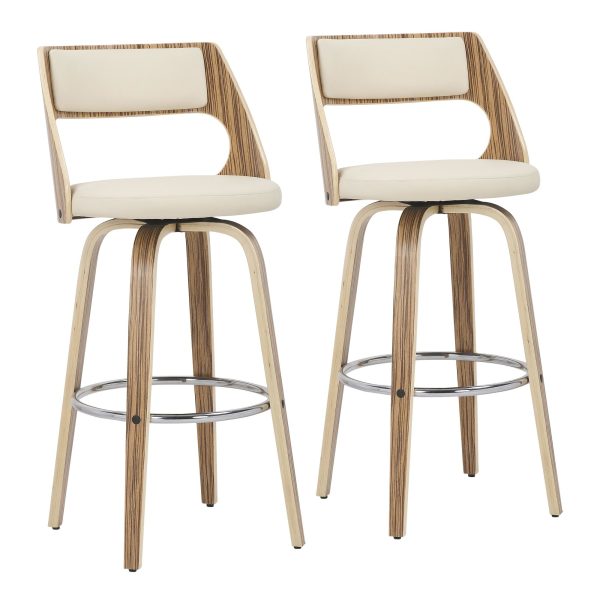 Cecina 30 Inch Zebra Cream Mid Century Swivel Barstools Set of 2 3