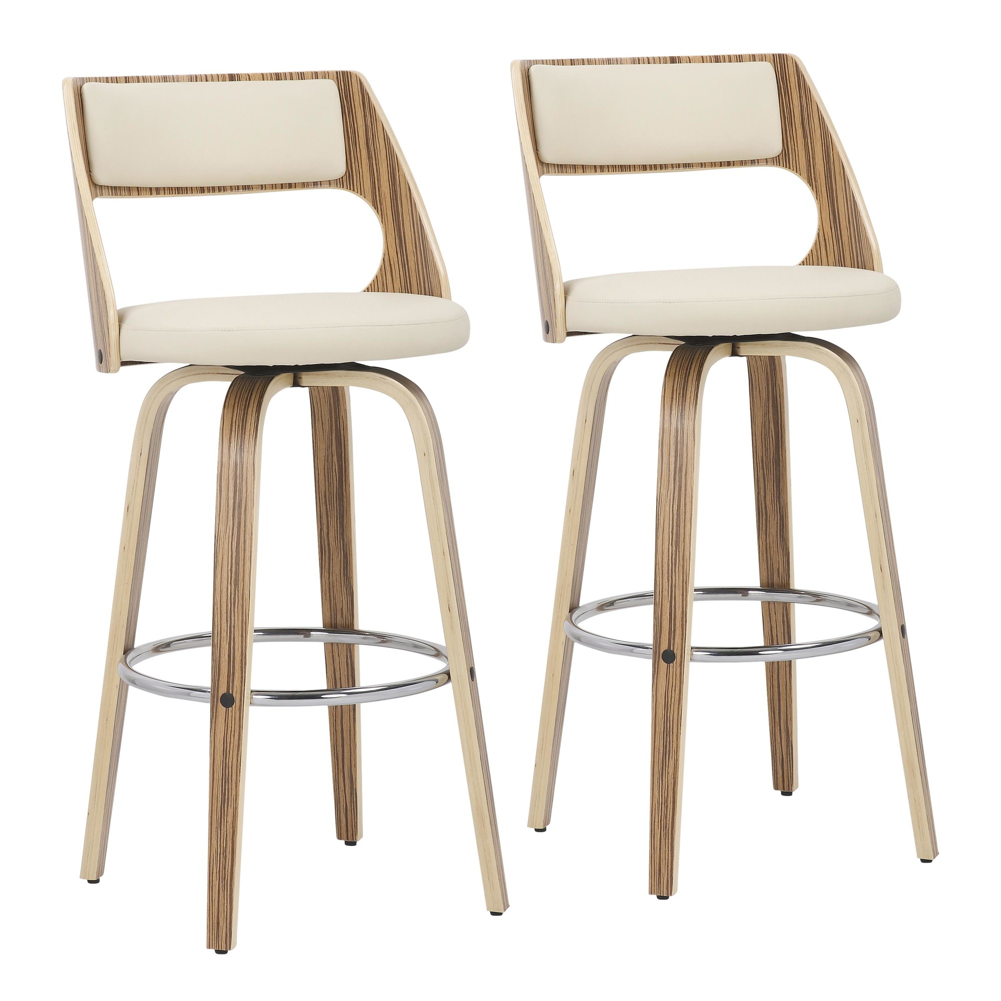Cecina 30-Inch Zebra Cream Mid-Century Swivel Barstools (Set of 2) 3 Cecina 30-Inch Zebra Cream Mid-Century Swivel Barstools (Set of 2) - Image 3