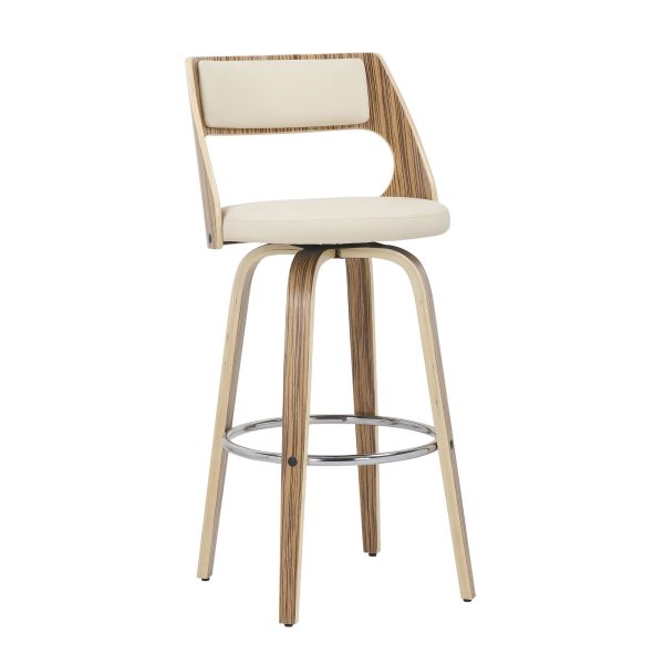 Cecina 30 Inch Zebra Cream Mid Century Swivel Barstools Set of 2 4