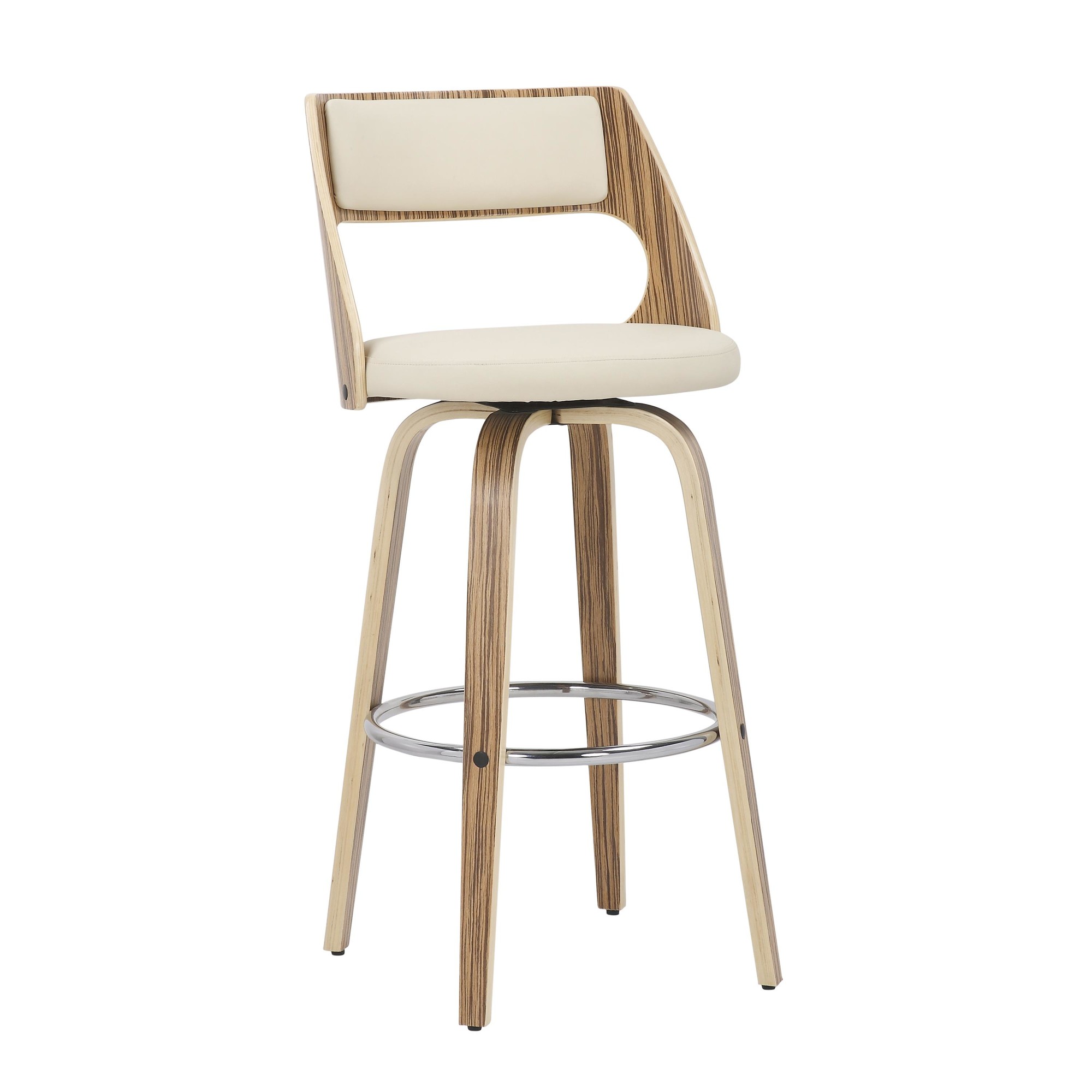 Cecina 30-Inch Zebra Cream Mid-Century Swivel Barstools (Set of 2) 4 Cecina 30-Inch Zebra Cream Mid-Century Swivel Barstools (Set of 2) - Image 4