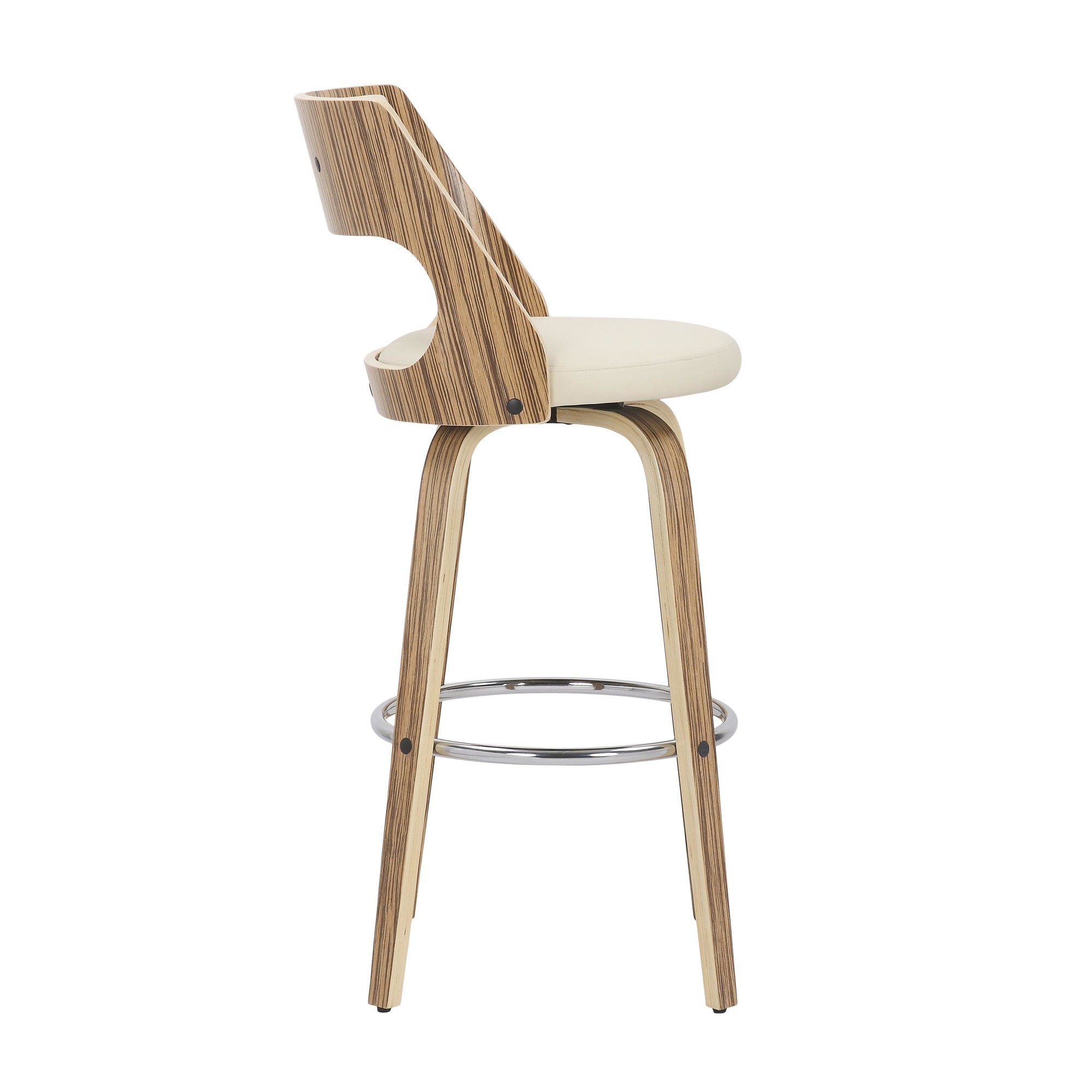 Cecina 30-Inch Zebra Cream Mid-Century Swivel Barstools (Set of 2) 5 Cecina 30-Inch Zebra Cream Mid-Century Swivel Barstools (Set of 2) - Image 5