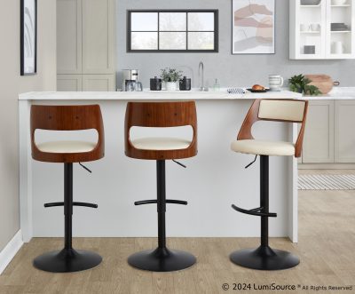 Cecina Cream Faux Leather Contemporary Adjustable Barstools (Set of 2)