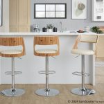 Cecina Cream Faux Leather Mid-Century Modern Barstool (Set of 2)
