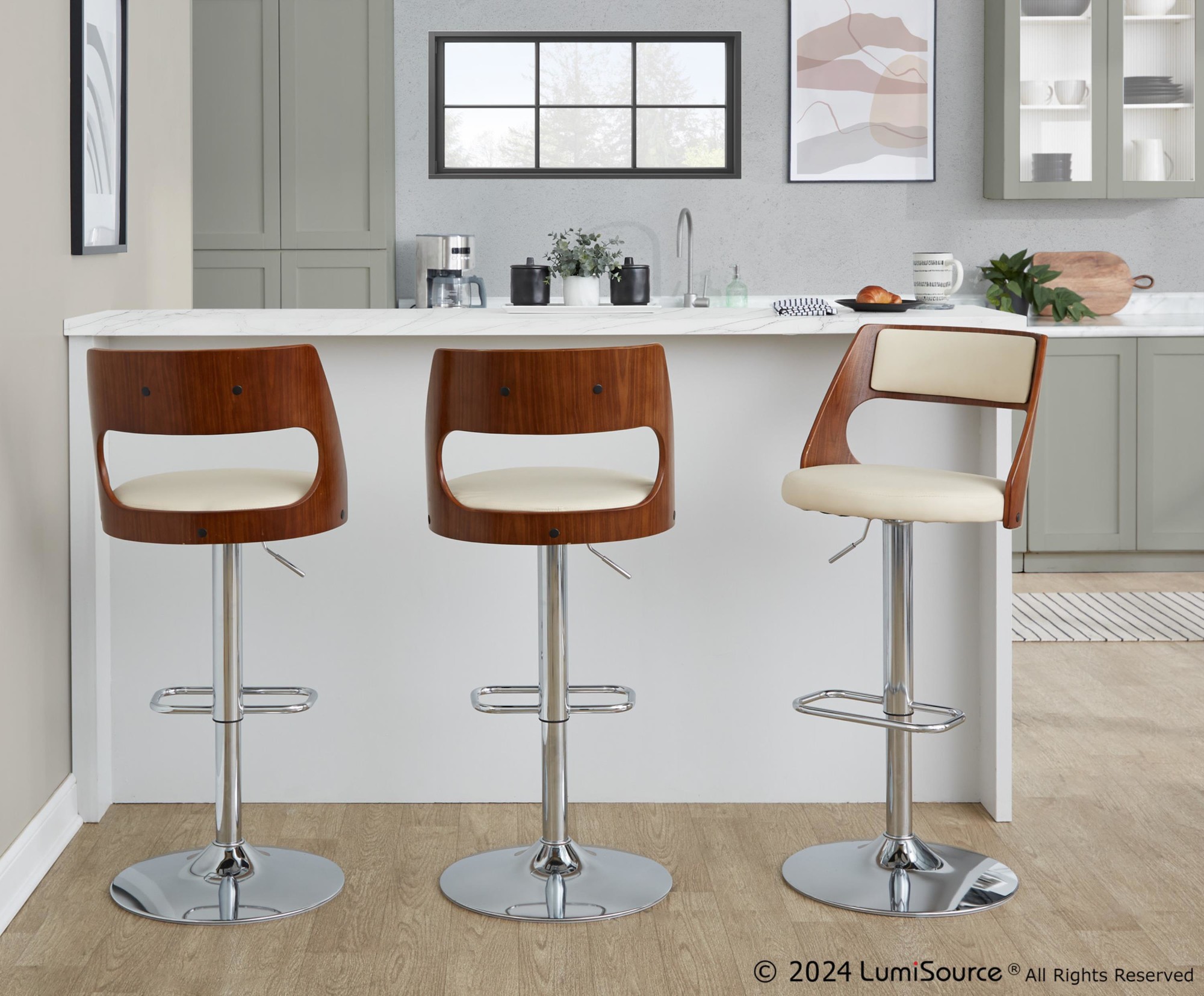 Cecina Cream Mid-Century Modern Adjustable Swivel Barstool (Set of 2) 1 Cecina Cream Mid-Century Modern Adjustable Swivel Barstool (Set of 2)