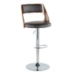 Cecina Mid-Century Modern Adjustable Swivel Barstool, Brown (Set of 2)