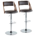 Cecina Mid-Century Modern Adjustable Swivel Barstool, Brown (Set of 2)