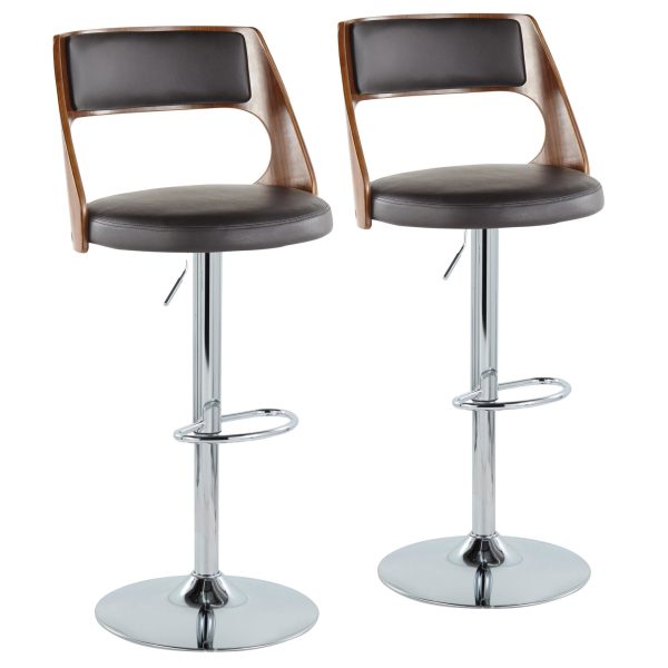 Cecina Mid Century Modern Adjustable Swivel Barstool Brown Set of 2