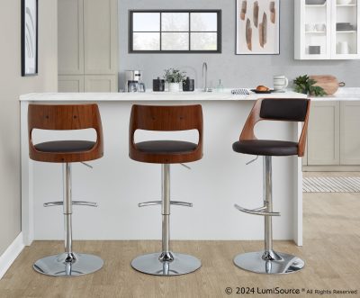 Cecina Mid-Century Modern Adjustable Swivel Barstool Brown (Set of 2)