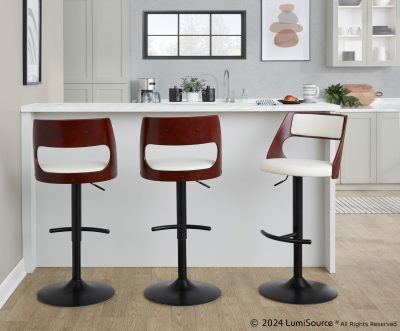 Cecina Mid-Century Modern Adjustable Swivel Barstool w/ Rounded T Footrest (Set of 2)