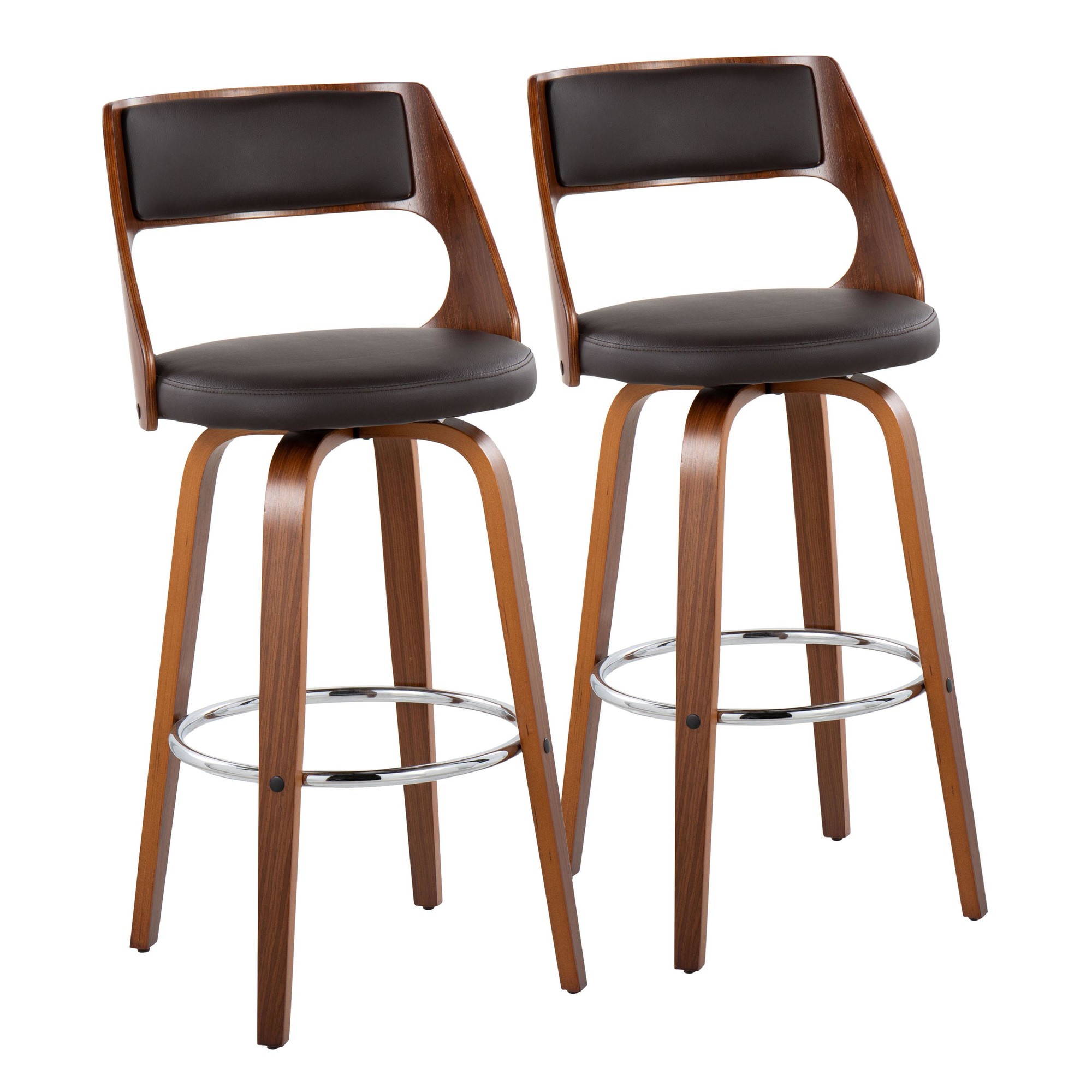 Cecina Mid-Century Modern Brown Swivel Barstool Walnut (Set of 2) 3 Cecina Mid-Century Modern Brown Swivel Barstool Walnut (Set of 2) - Image 3
