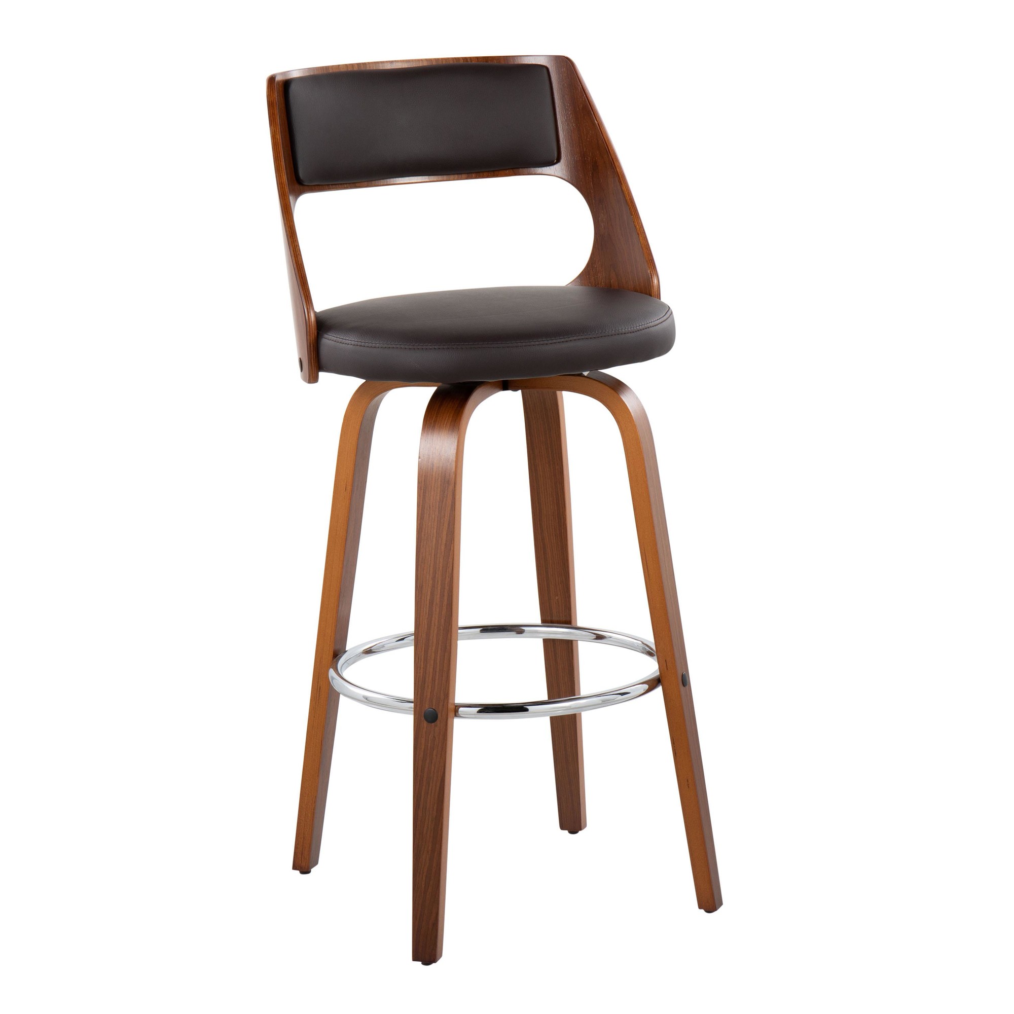 Cecina Mid-Century Modern Brown Swivel Barstool Walnut (Set of 2) 4 Cecina Mid-Century Modern Brown Swivel Barstool Walnut (Set of 2) - Image 4