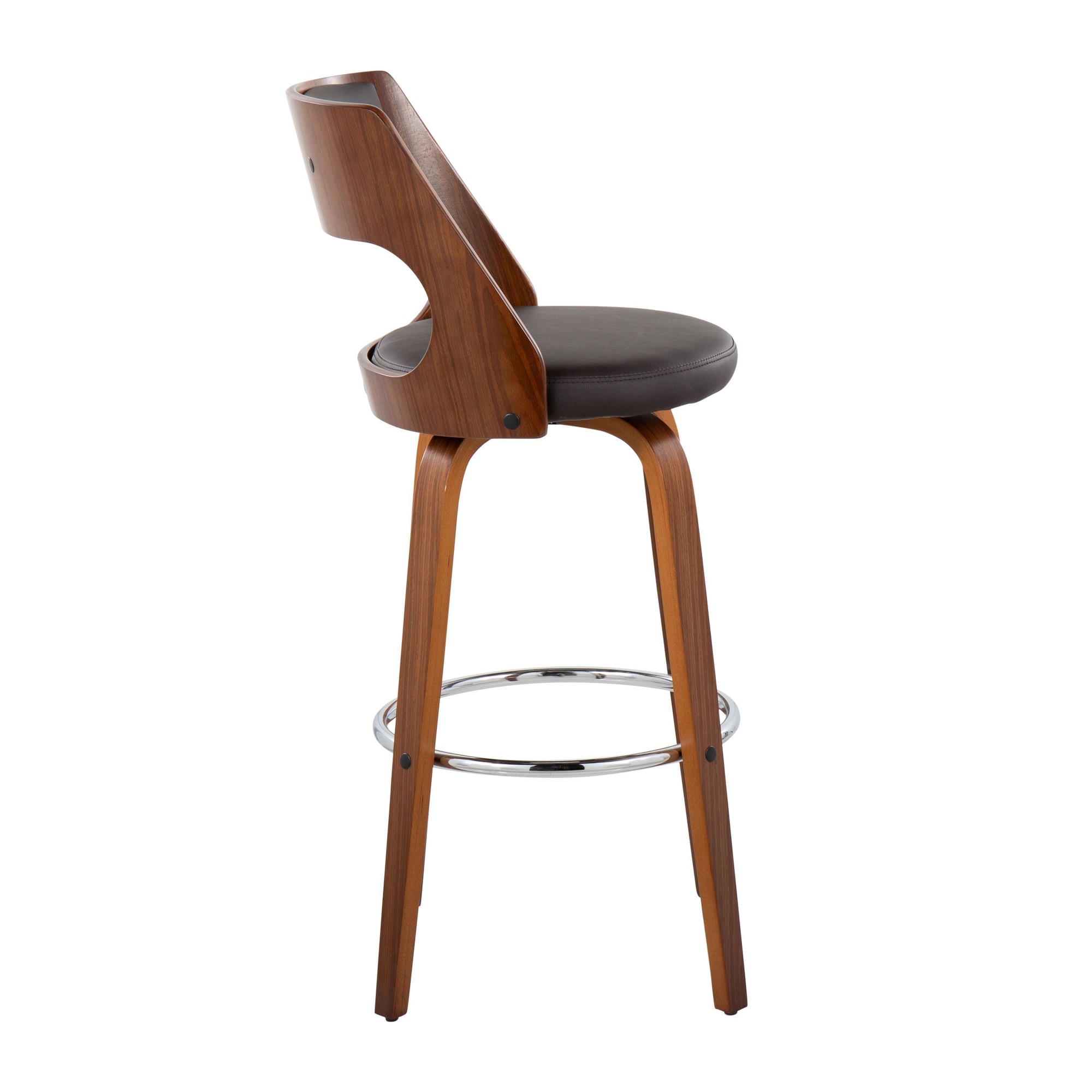 Cecina Mid-Century Modern Brown Swivel Barstool Walnut (Set of 2) 5 Cecina Mid-Century Modern Brown Swivel Barstool Walnut (Set of 2) - Image 5