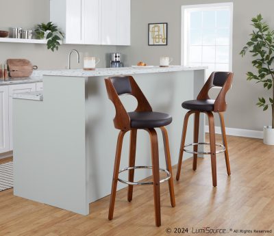 Cecina Mid-Century Modern Brown Swivel Barstool Walnut (Set of 2)