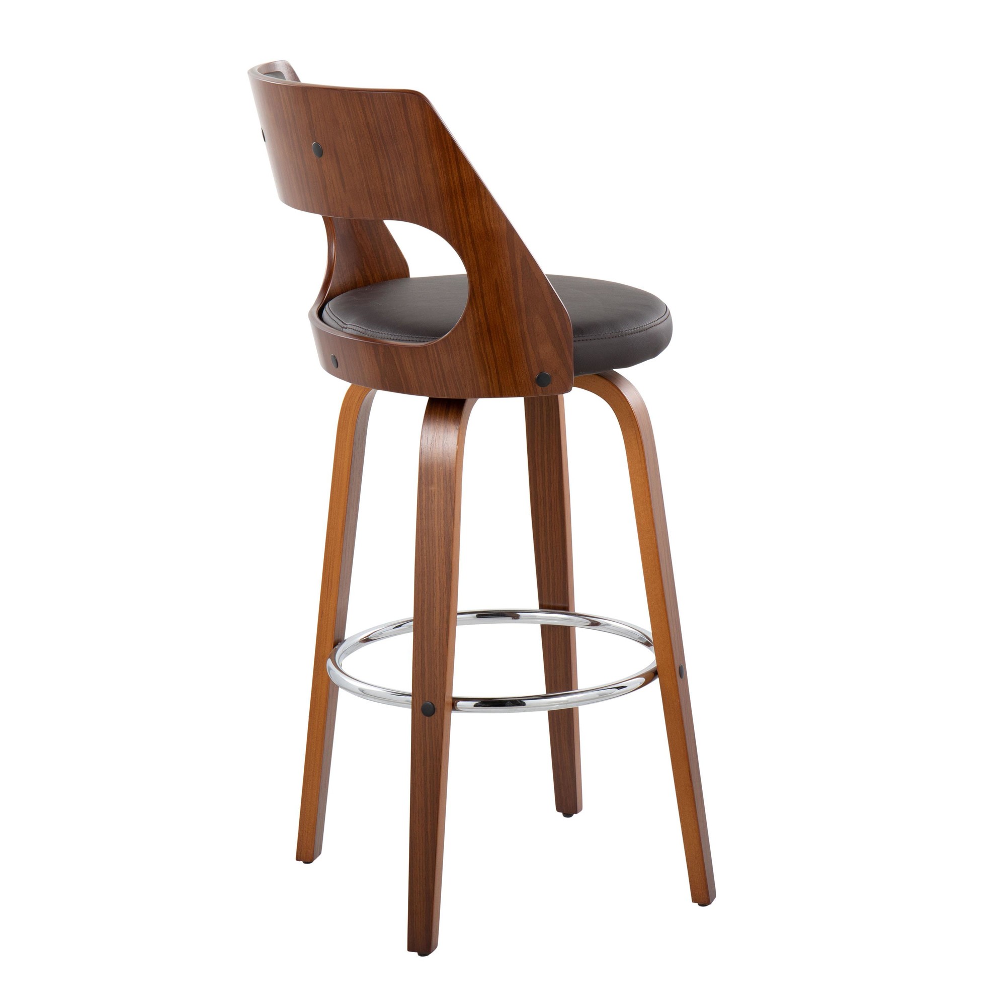 Cecina Mid-Century Modern Brown Swivel Barstool Walnut (Set of 2) 6 Cecina Mid-Century Modern Brown Swivel Barstool Walnut (Set of 2) - Image 6