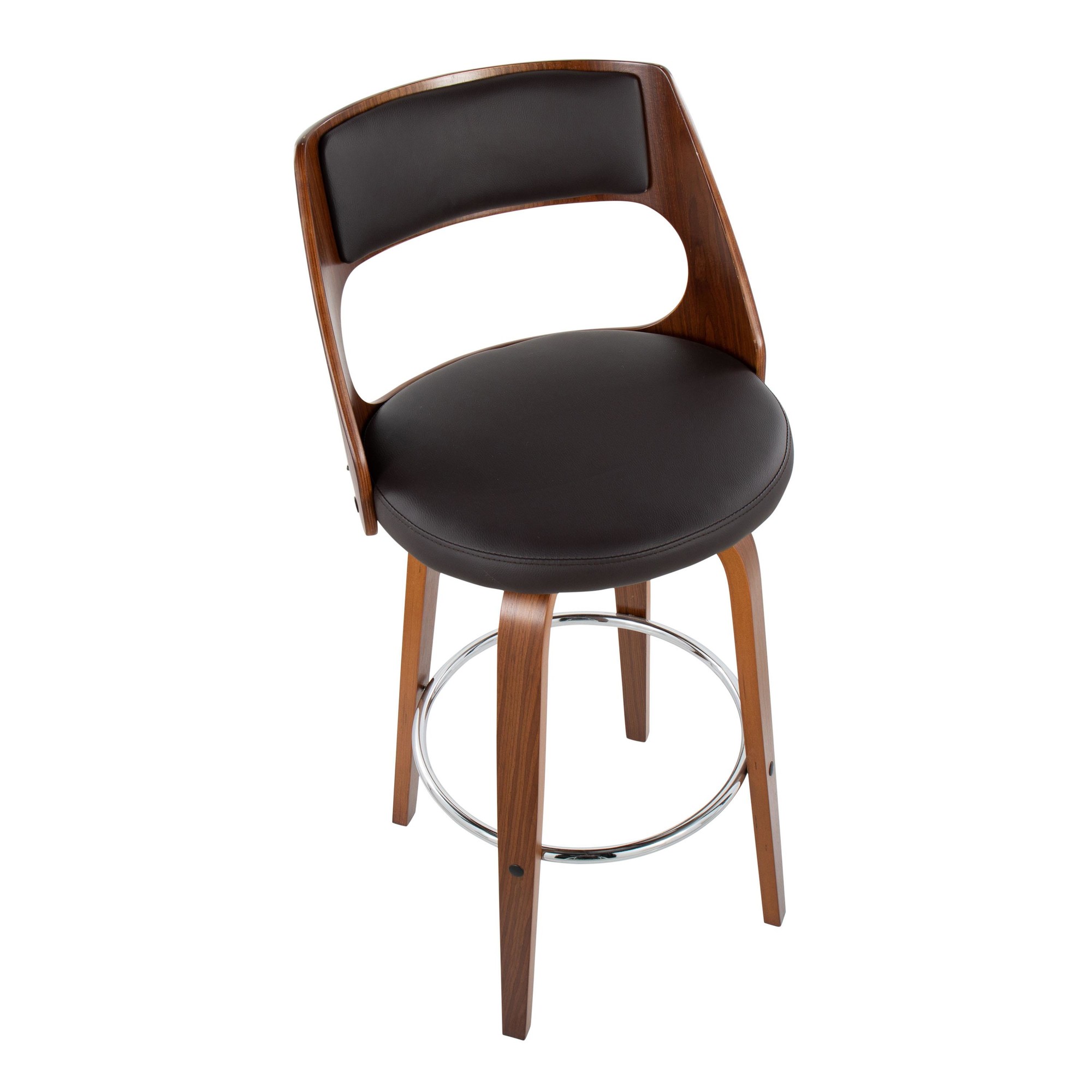Cecina Mid-Century Modern Brown Swivel Barstool Walnut (Set of 2) 9 Cecina Mid-Century Modern Brown Swivel Barstool Walnut (Set of 2) - Image 9