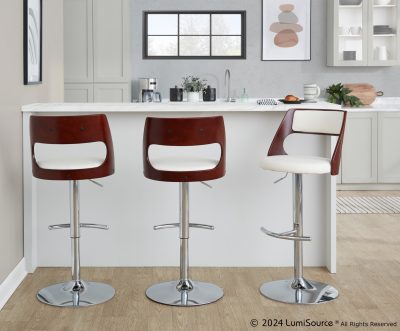 Cecina Mid-Century Modern Chrome and White Barstools (Set of 2)