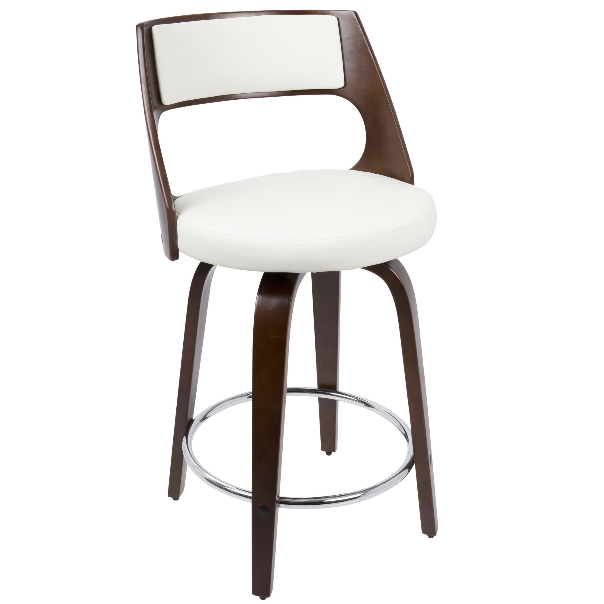 Cecina Mid-Century Modern Mahogany Counter Stool, White Faux Leather (Set of 2) 2 Cecina Mid-Century Modern Mahogany Counter Stool, White Faux Leather (Set of 2) - Image 2