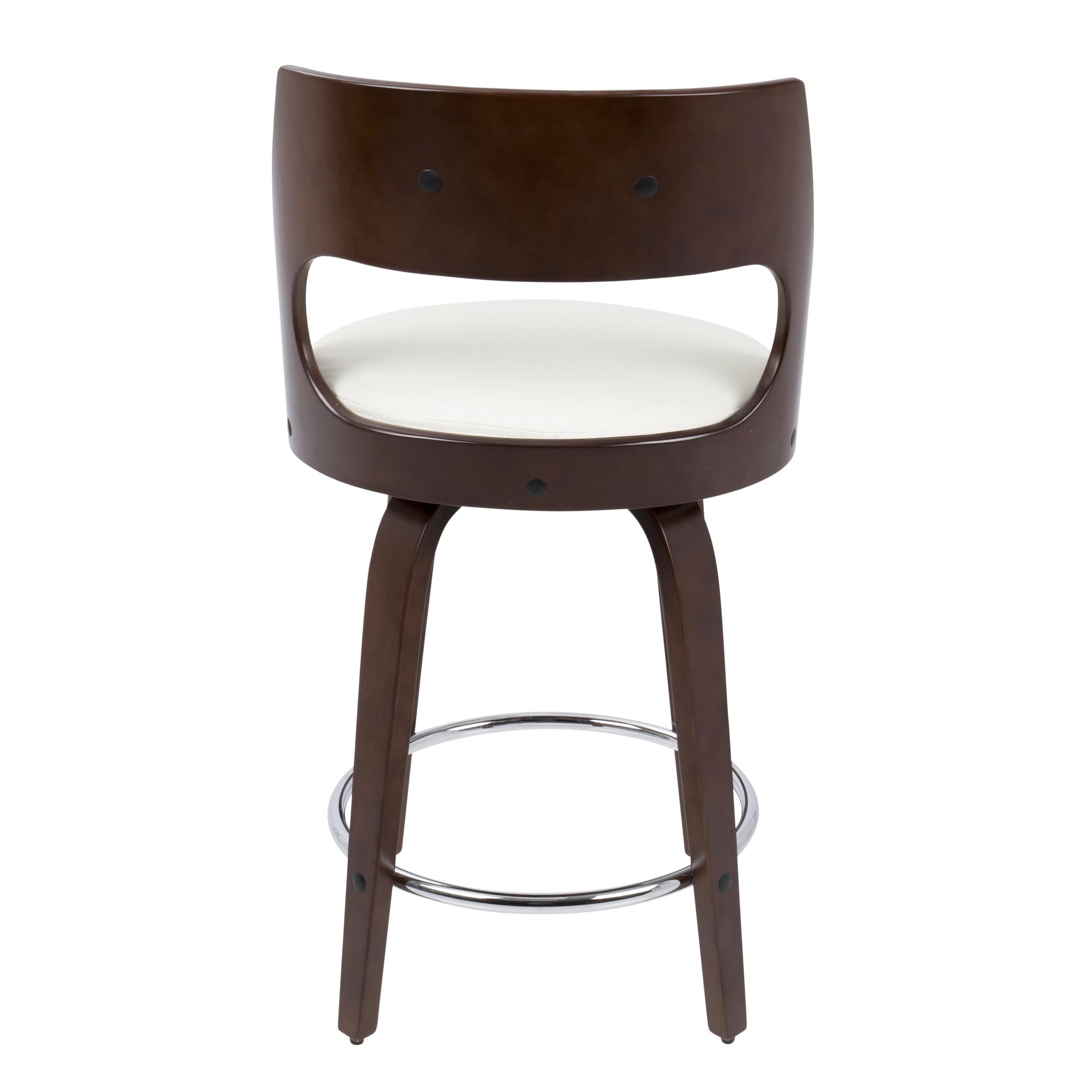 Cecina Mid-Century Modern Mahogany Counter Stool, White Faux Leather (Set of 2) 5 Cecina Mid-Century Modern Mahogany Counter Stool, White Faux Leather (Set of 2) - Image 5
