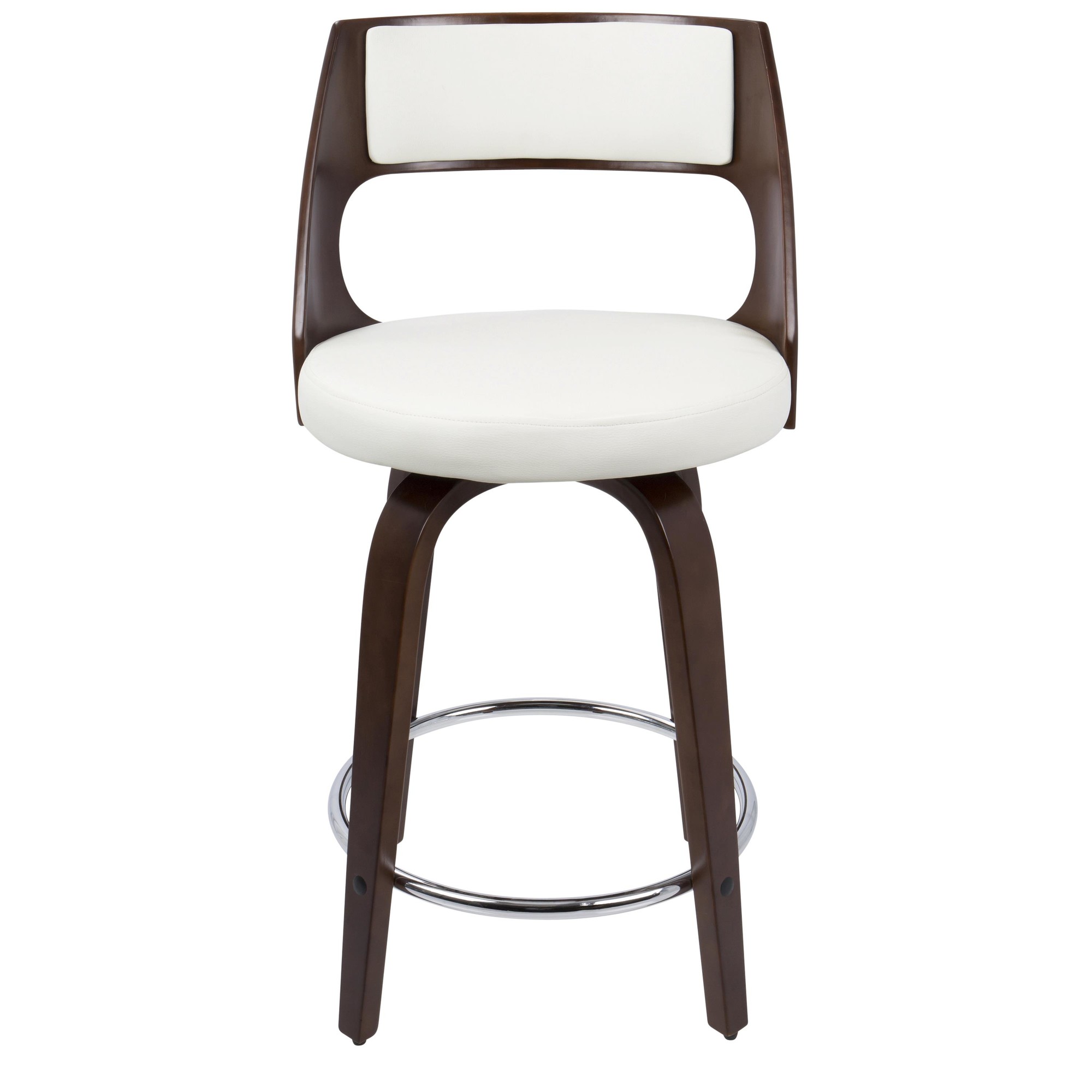 Cecina Mid-Century Modern Mahogany Counter Stool, White Faux Leather (Set of 2) 6 Cecina Mid-Century Modern Mahogany Counter Stool, White Faux Leather (Set of 2) - Image 6