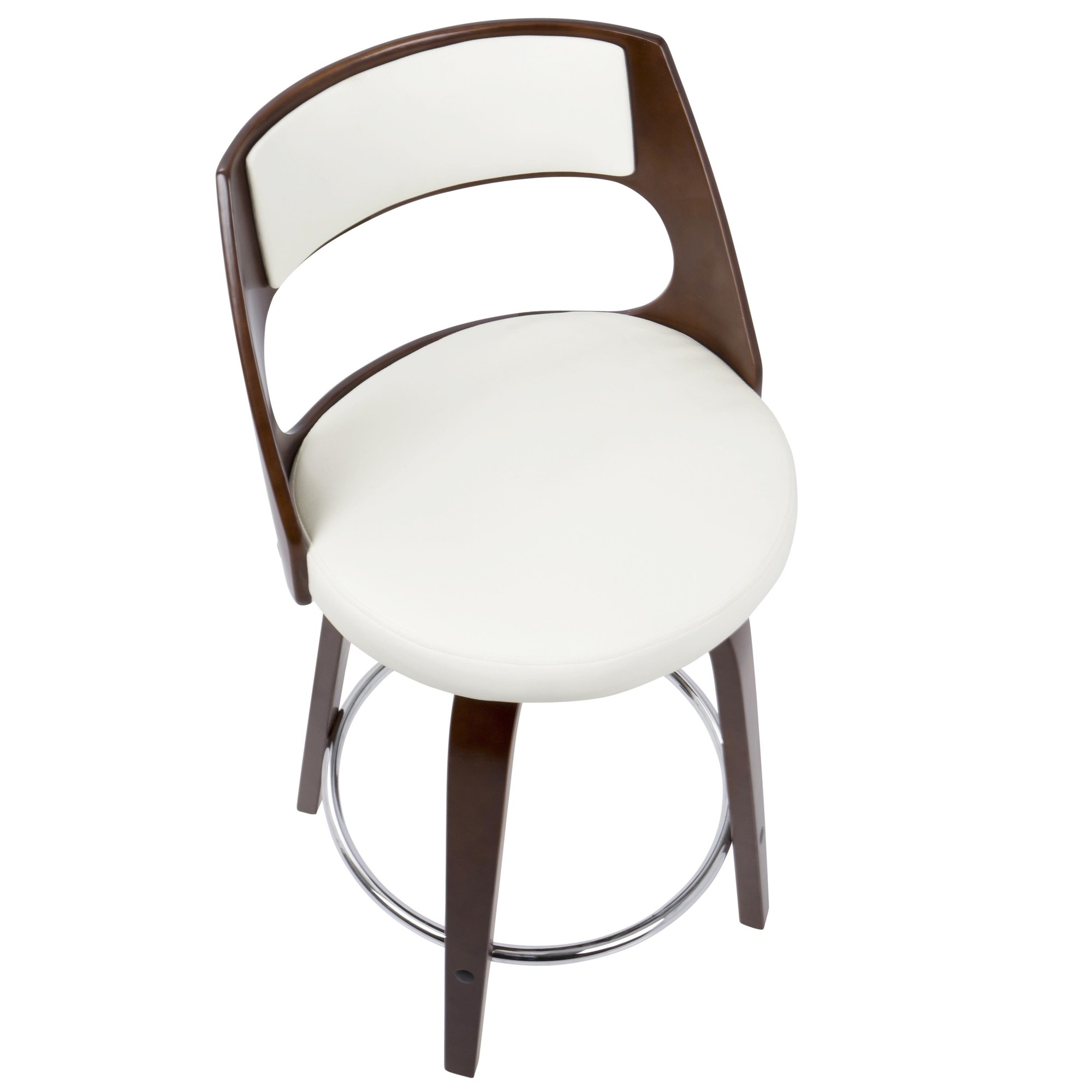 Cecina Mid-Century Modern Mahogany Counter Stool, White Faux Leather (Set of 2) 7 Cecina Mid-Century Modern Mahogany Counter Stool, White Faux Leather (Set of 2) - Image 7