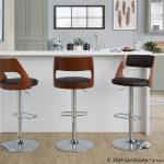 Cecina Mid-Century Modern Swivel Adjustable Barstool Chrome/Walnut (Set of 2) 12 Cecina Mid-Century Modern Swivel Adjustable Barstool Chrome/Walnut (Set of 2)