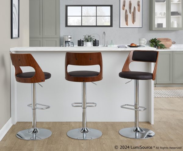 Cecina Mid Century Modern Swivel Adjustable Barstool ChromeWalnut Set of 2 1