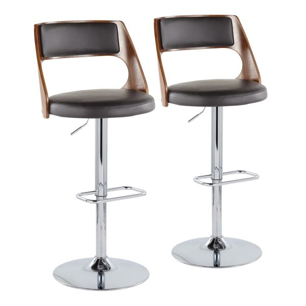 Cecina Mid Century Modern Swivel Adjustable Barstool ChromeWalnut Set of 2 2
