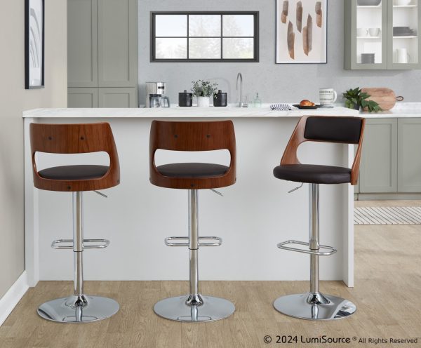 Cecina Mid Century Modern Swivel Adjustable Barstool ChromeWalnut Set of 2
