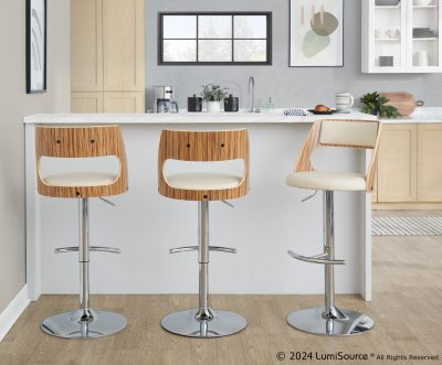Cecina Mid-Century Modern Swivel Barstool Chrome Zebra Cream (Set of 2)