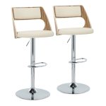 Cecina Mid-Century Modern Swivel Barstool Zebra Wood Cream (Set of 2)