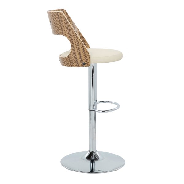 Cecina Mid Century Modern Swivel Barstool Zebra Wood Cream Set of 2 2