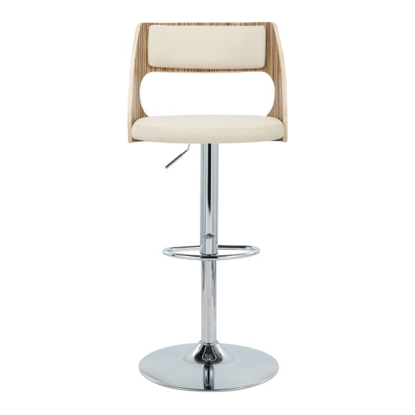 Cecina Mid Century Modern Swivel Barstool Zebra Wood Cream Set of 2 5