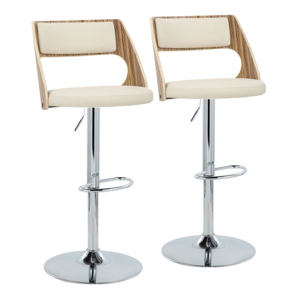 Cecina Mid Century Modern Swivel Barstool Zebra Wood Cream Set of 2