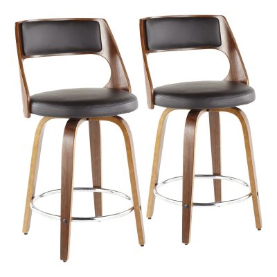 Cecina Mid-Century Modern Walnut Swivel Counter Stools (Set of 2)