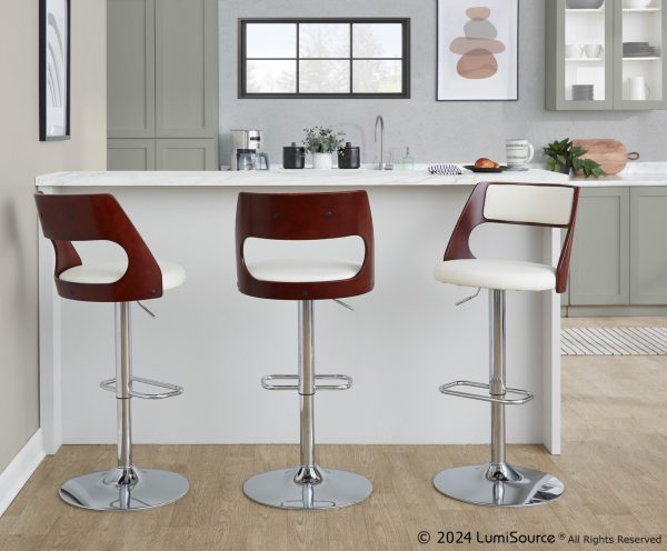 Cecina Mid Century Modern White Faux Leather Barstool Set of 2 1